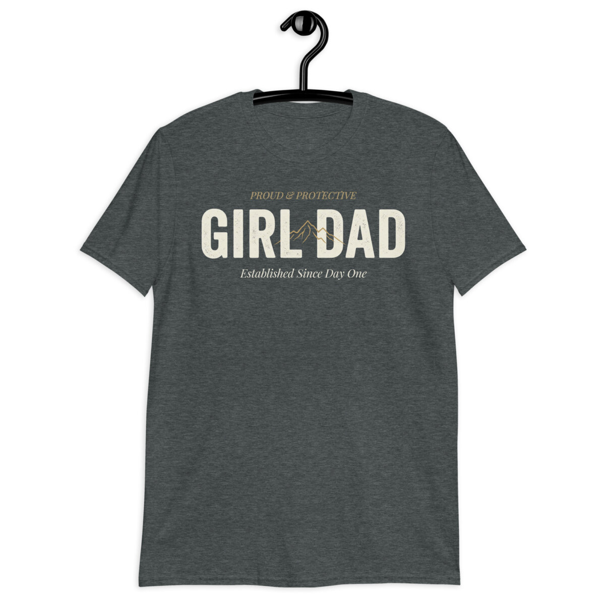 unisex-basic-softstyle-t-shirt-dark-heather-front-6a0f0d55f3216.jpg Man wearing forest green Girl Dad shirt sitting in cozy living room lifestyle mockup