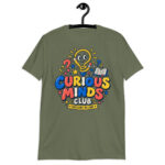 White Curious Minds Club Teacher T-Shirt with a colorful Questions Welcome design